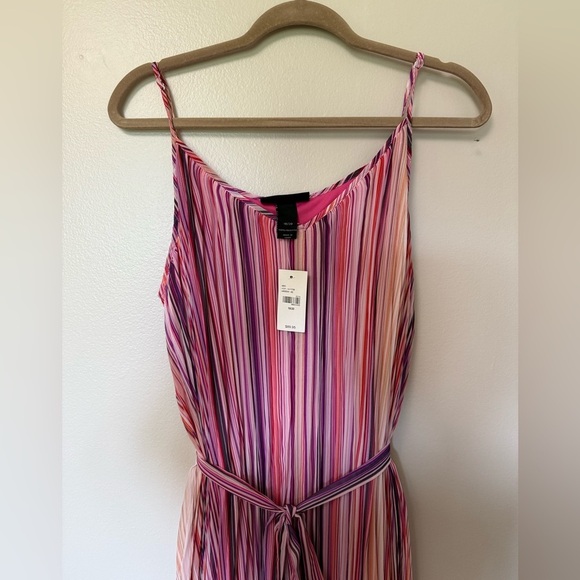 NEW 18/20 Lane Bryant pleated elegant fully lined Striped Pink Maxi Dress - Picture 2 of 9
